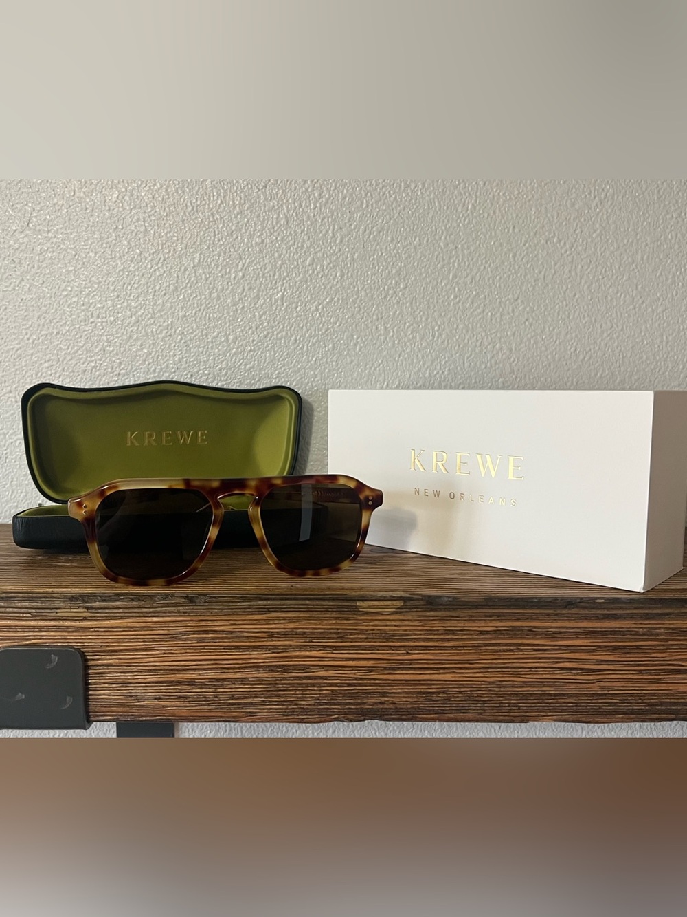 KREWE Tortoiseshell Sunglasses with Dark Brown Lenses